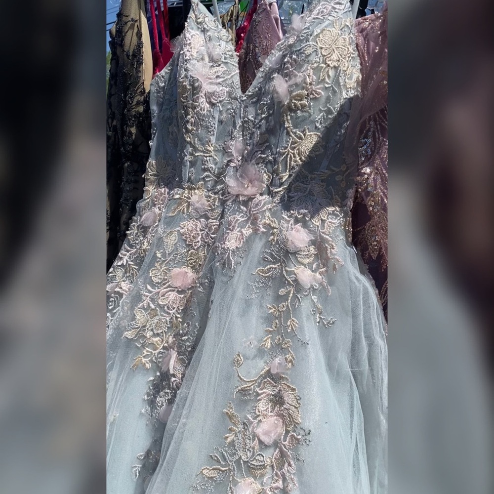Sage green sparkly a line ball gown or non traditional wedding dress